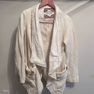 Free People Ivory Cardigan with Ruffle Trim